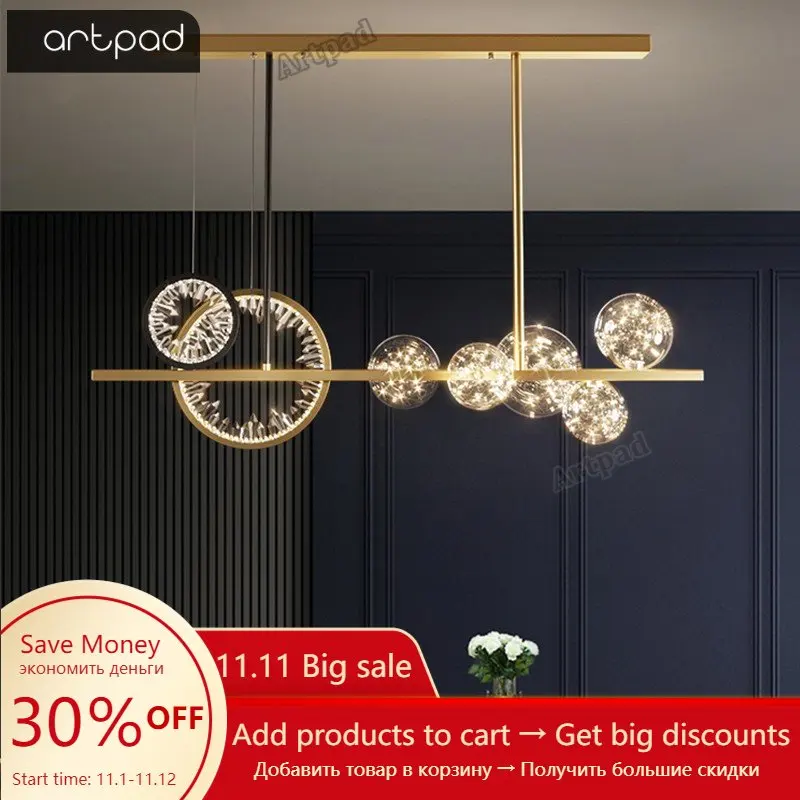 

Artpad Pendant Lights Kitchen Lighting Illuminator Dining Room Lamps LED Round Ring Gold Crystal Luxury Creative Bar Light