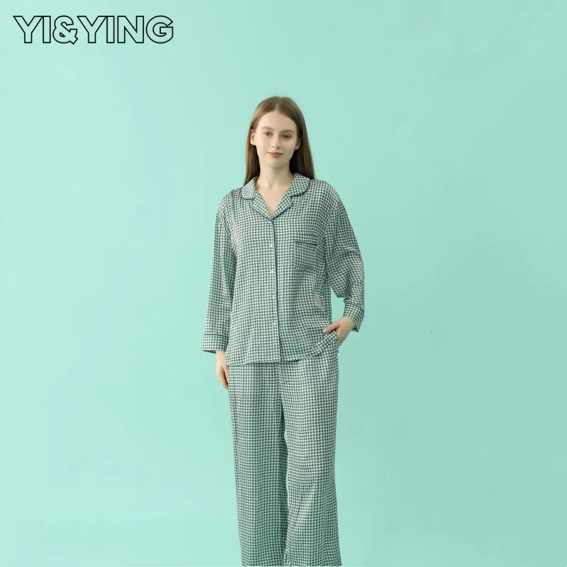 

[YI&YING] Women's Spring and Autumn Long Sleeve Thousand Bird Checker Home Suit Summer Thin Air Conditioning Suit Set YA2C058