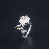 real 925 silver chinese style finger ring for women girls 2022 ethnic simple begonia flower adjustable open rings jewelry jz048
