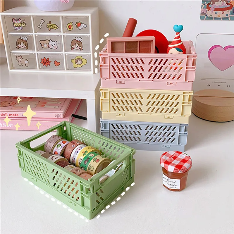 

Crate Collapsible Storage Box Plastic Folding Basket Home Storage Supplies Utility Cosmetic Container Desktop Holder