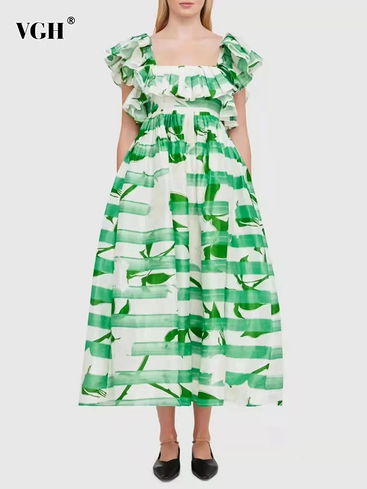 

Женское платье-миди в полоску VGH, повседневное ТРАПЕЦИЕВИДНОЕ ПЛАТЬЕ с квадратным вырезом, высокой талией и цветными блоками, модная одежда ...