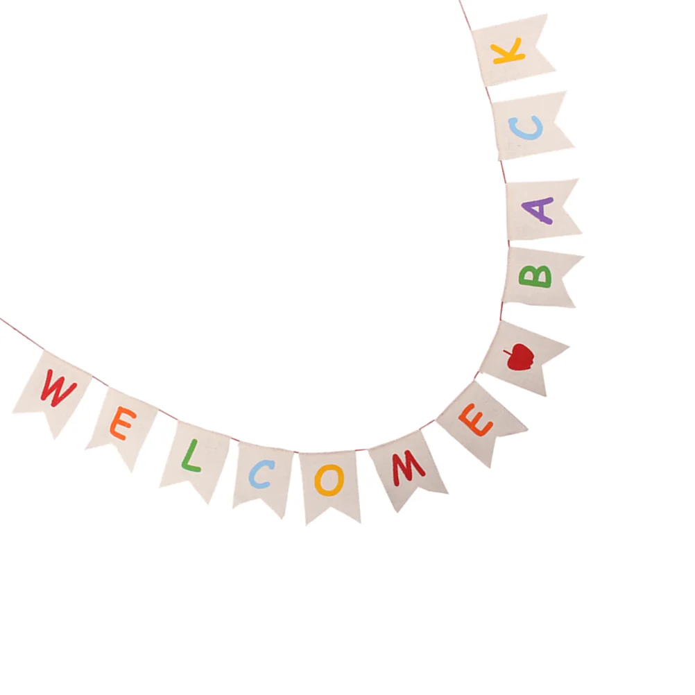 

Banner Welcome School Juterustic Couplet Decoration Home Bunting Hanging Burlap Housewarming Garland Sign Bunitng Decorative