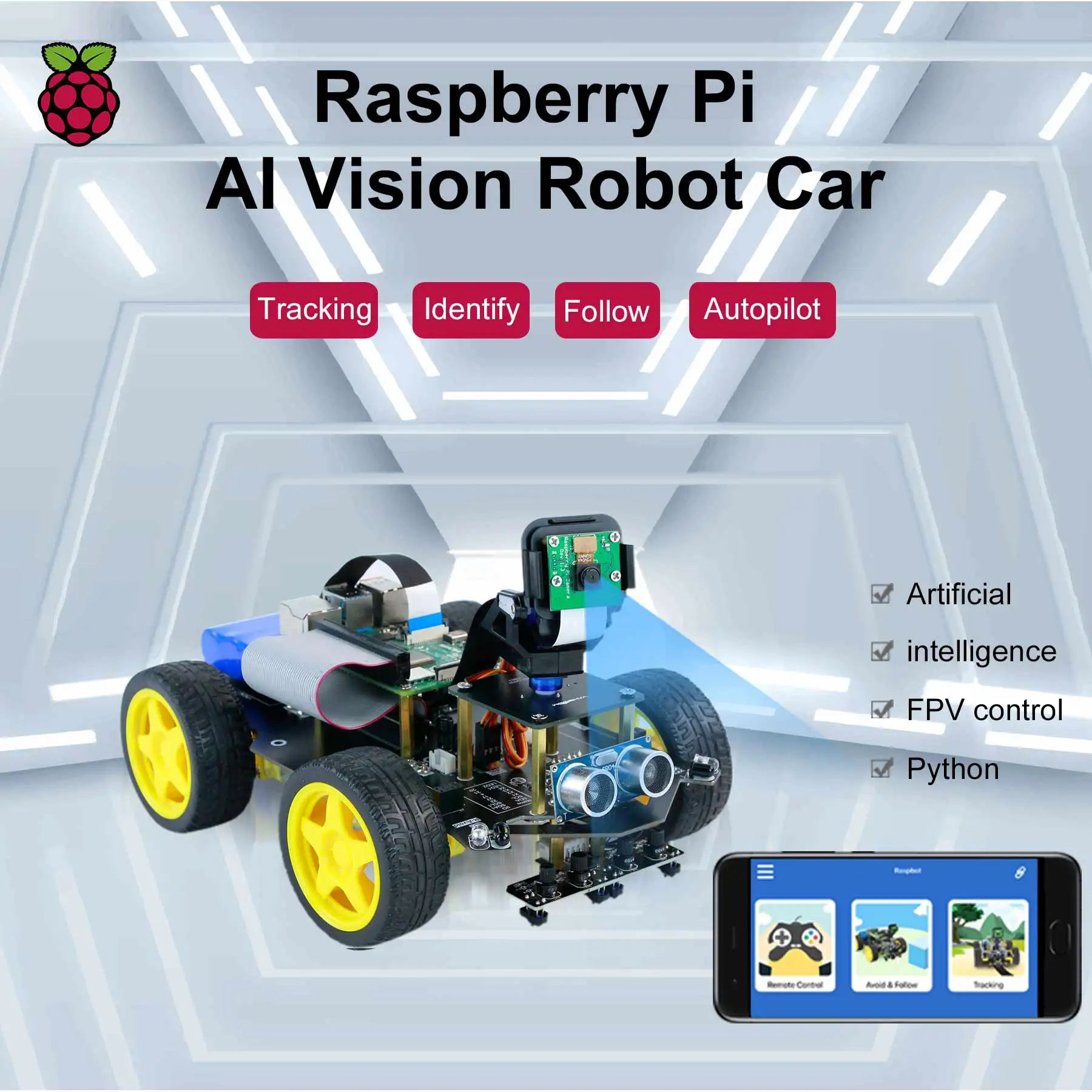 Raspbot 4WD Smart Car AI Vision робот обучающий комплект для Raspberry Pi 4B с 5-мегапиксельной