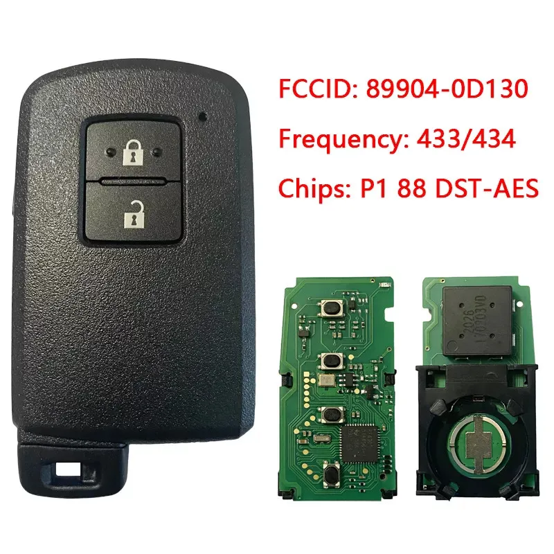 

ECUTOOL 2 Buttons For Toyota Yaris Auris Smart Key BA7EQ P1 88 DST-AES Chip 433MHz 89904-0D130 Keyless Go