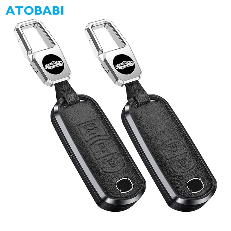 

Aluminum Alloy Frame With Leather Car Key Case Smart Remote Cover For Mazda 2 3 6 CX-3 CX-5 CX-7 CX-9 MX-5 Atenza Axela Roadster