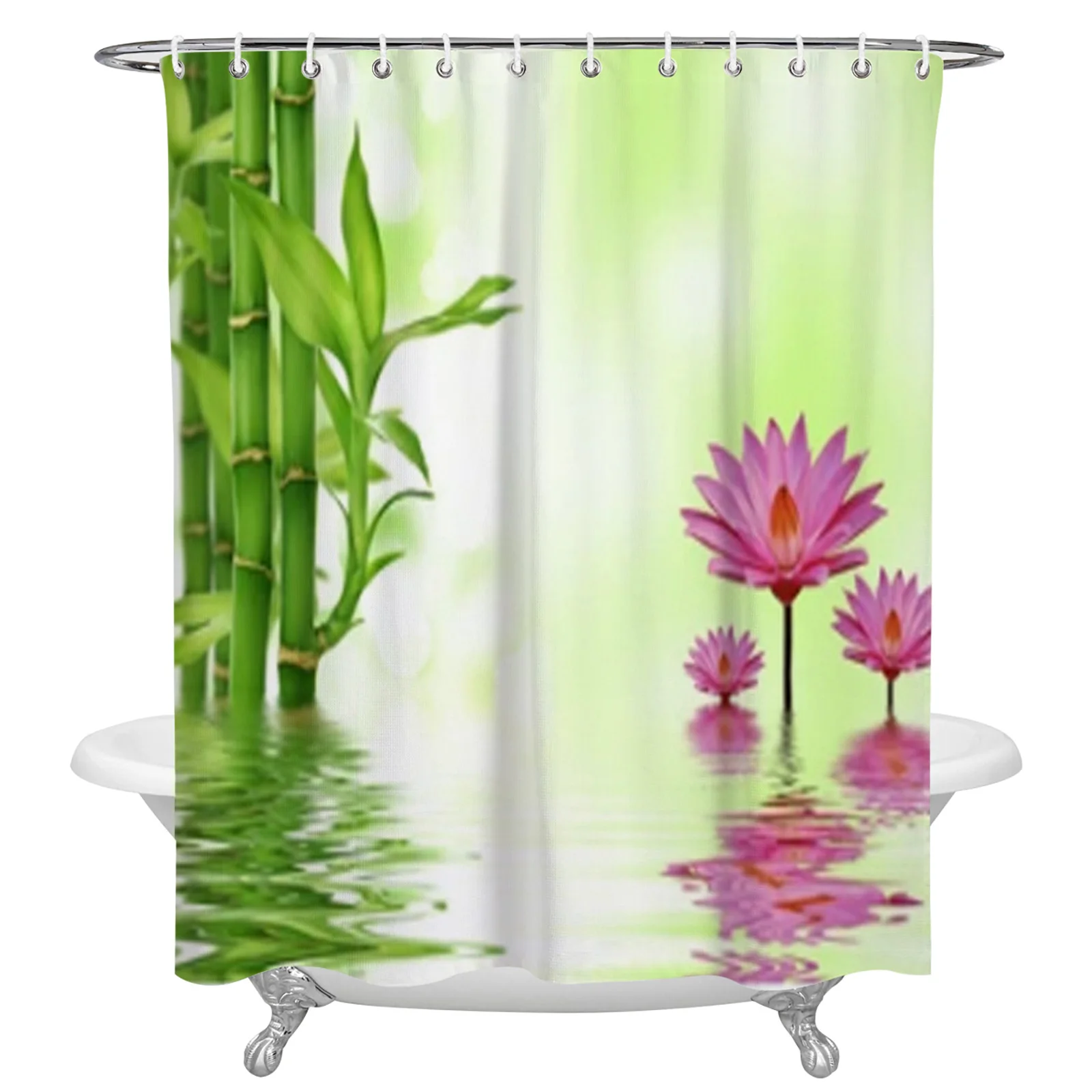 

Водонепроницаемая занавеска для душа с цветами лотоса и бамбуком, штора из полиэстера, занавеска для украшения дома