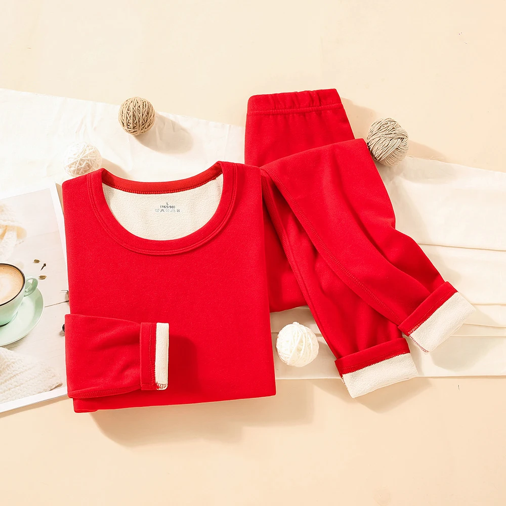 

Men Cotton Winter Fleece Lined Top Double Sided Thermal Round Neckline Shirt Thermal Top Long Johns Pants Bottom Underwear Set