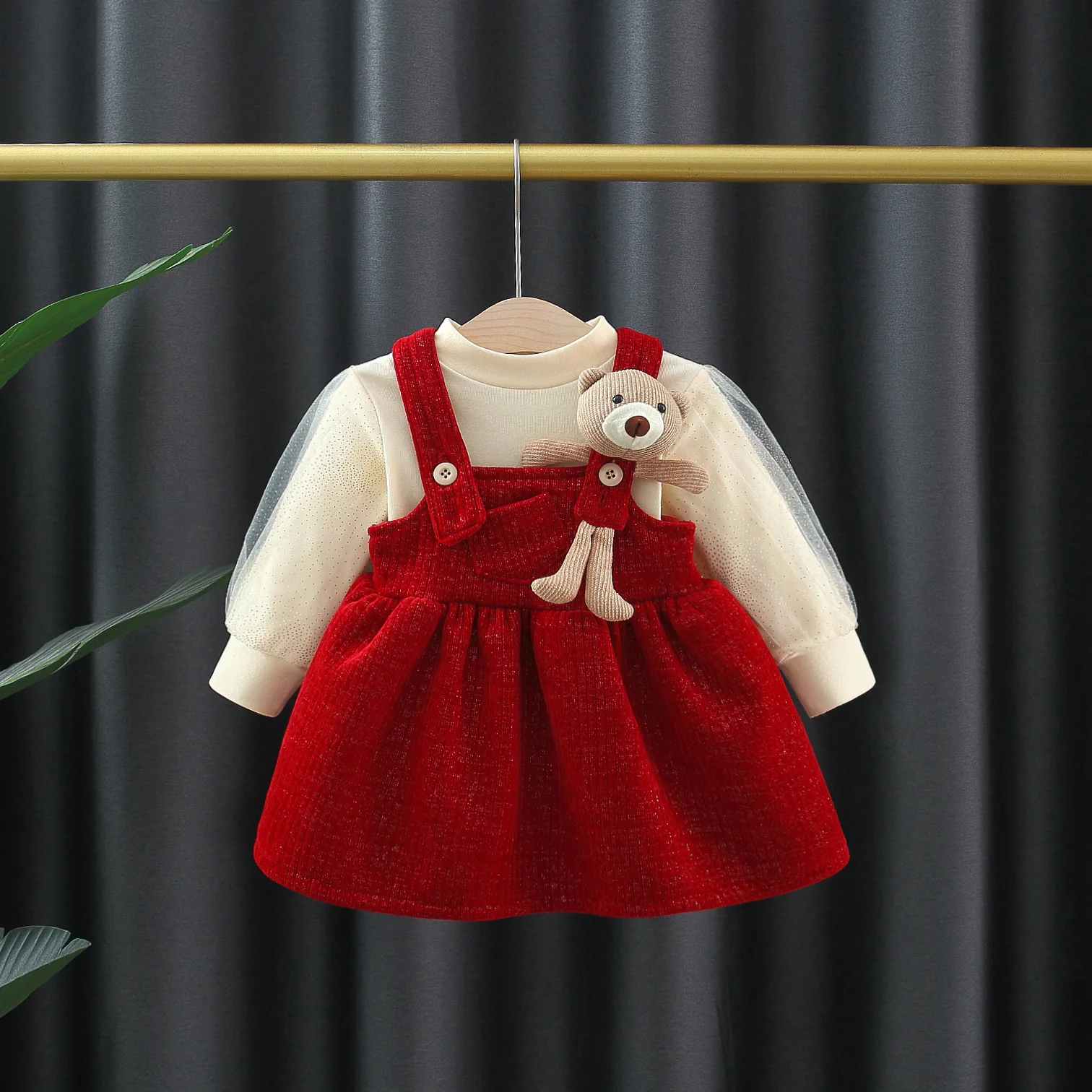 

Новинка 2023, Модный комплект для маленьких девочек на весну и осень, свитер + платье с милым медведем, детские костюмы из 2 предметов для принцессы на день рождения