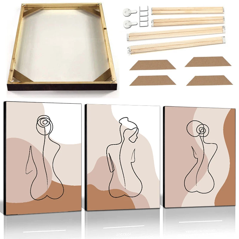 

3pcs Morandi Wall Art Canvas Painting with Frame Line Woman Face Body Nordic Poster Prints Modern Abstract Print Picture Home