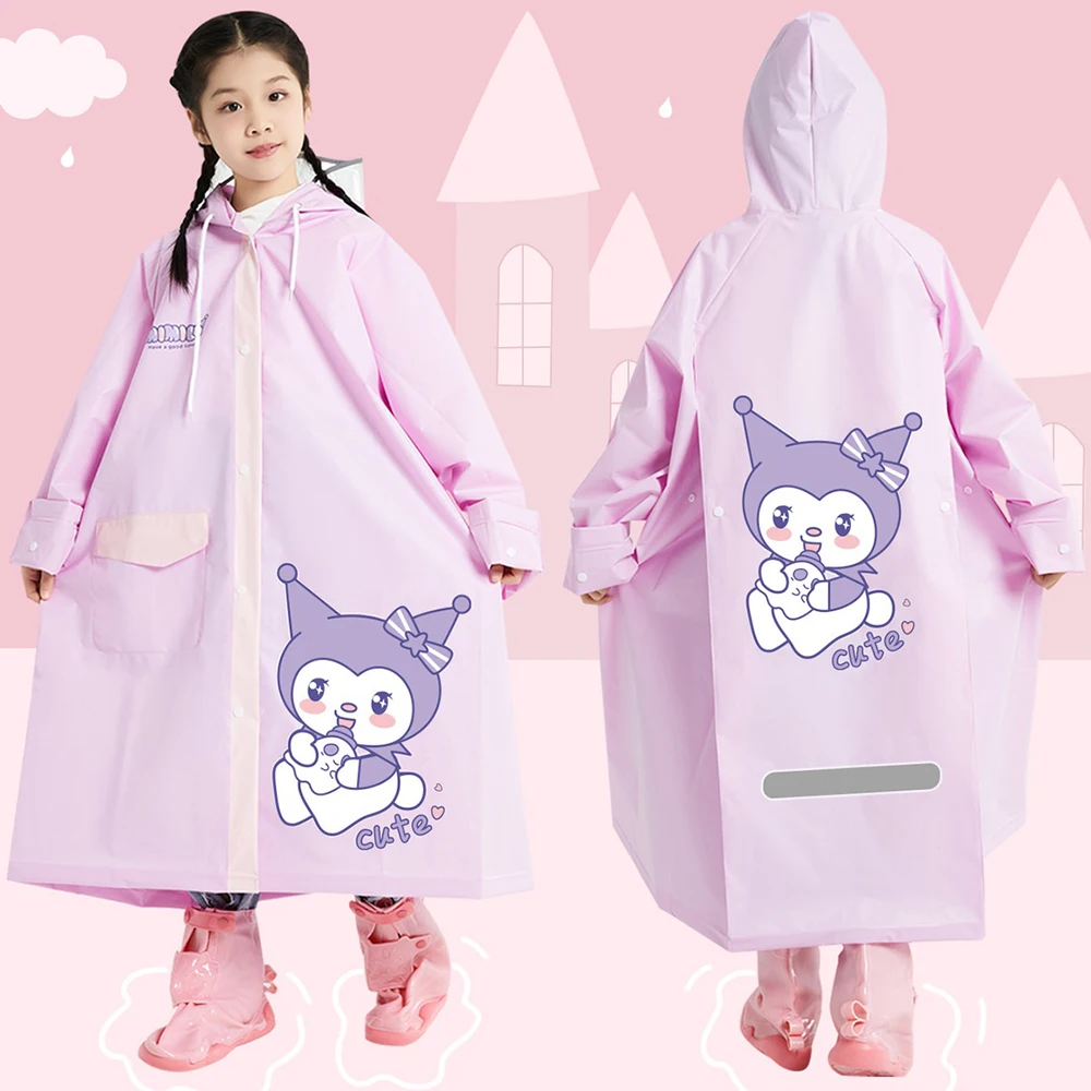 

Sanrio Children's Cartoon Raincoat Kuromi Thickened Waterproof Eva Rain Coat Kids Clear Transparent Tour Rainwear Suit Raincoats