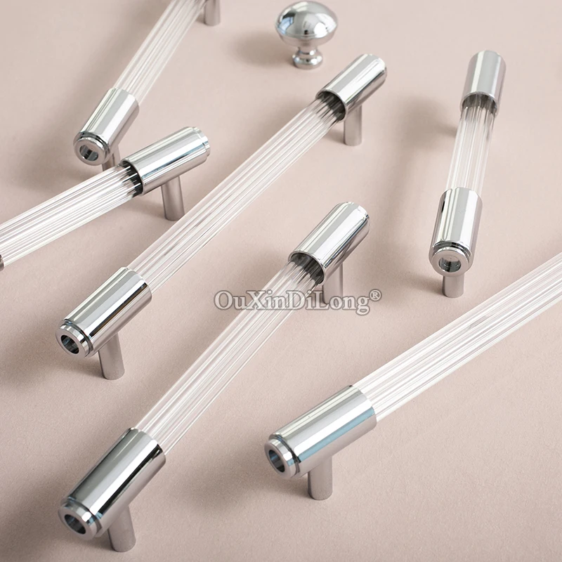 

New Arrival 10PCS Luxury Brass+Acrylic Chrome Furniture Handles Drawer Pulls Cupboard Wardrobe Dresser Kitchen TV Cabinet Pulls
