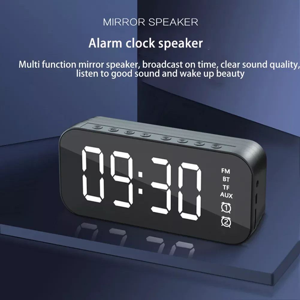 

Sound Quality Digital Speaker Alarm Clock Multifunctional Wireless Bluetooth-compatible Speaker Mirror Reflection Smart HiFi 202