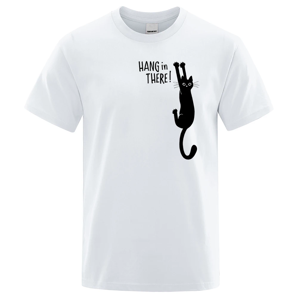 

Summer T-shirt for Male Funny Cat Printed Hang in Here Cute T-shirts Men Cotton Short Sleeve Top Tee Shirts Casual O-Neck Tops