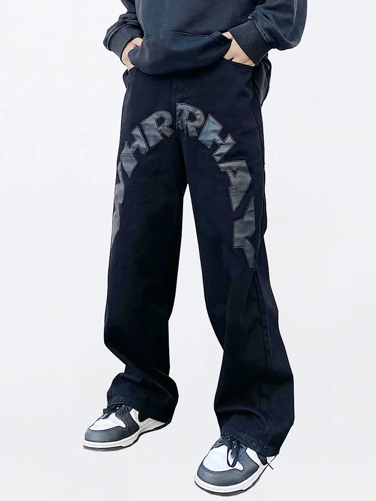 Men Loose Jeans Y2k Pants Ins Hot Sale European Print Letter Street Hiphop Patch Jeans Male Streetwear Vibe Loose Straight Jeans