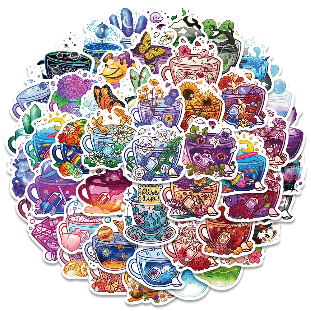 

10/49pcs DIY Waterproof Graffiti Cute Colorful Flowers Cups Stickers For Luggage Guitar Laptop Phone Bicycle Car Decals Kids Toy