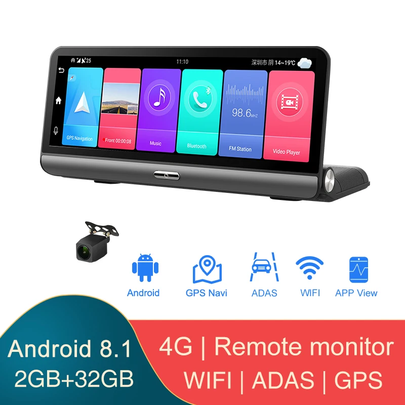 

8" 4G Android 8.1 2+32G dual cams car video recorder with WIFI GPS navigation HD1080P car assist remote monitor 4g car DVR