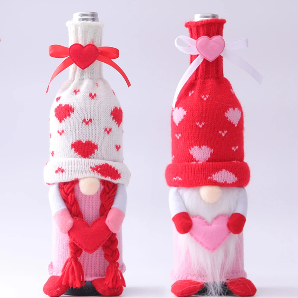 

Tomte шведские гномы, 2 шт., винные бутылки, топперы, сердце, розовый, для дома, День Святого Валентина, свадьба, украшения для обеденного стола, подарок Вечерние