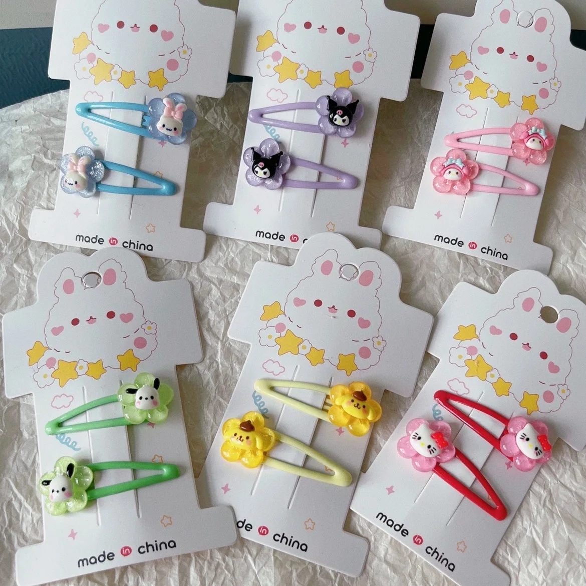 

Sanrio Kawaii Cinnamoroll почтовые Симпатичные заколки для волос с прозрачными цветами Детские аксессуары для волос подарочный набор милый подарок на ...