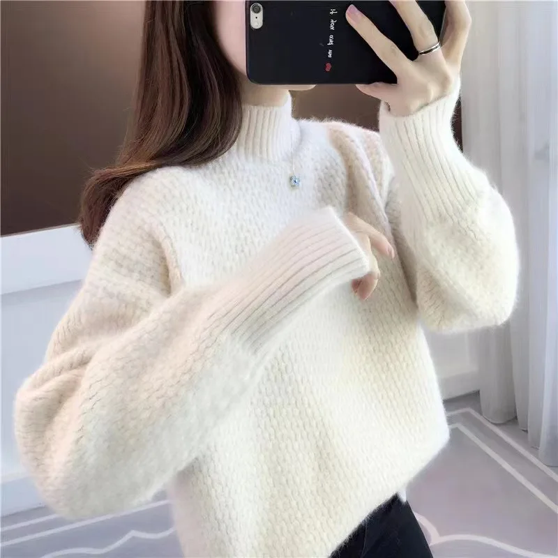 

2023 Autumn Winter Clothes Korean Thick Knitted Sweaters Women Office Top Design Loose Jumper Bottoming Shirts Elegant New 28804