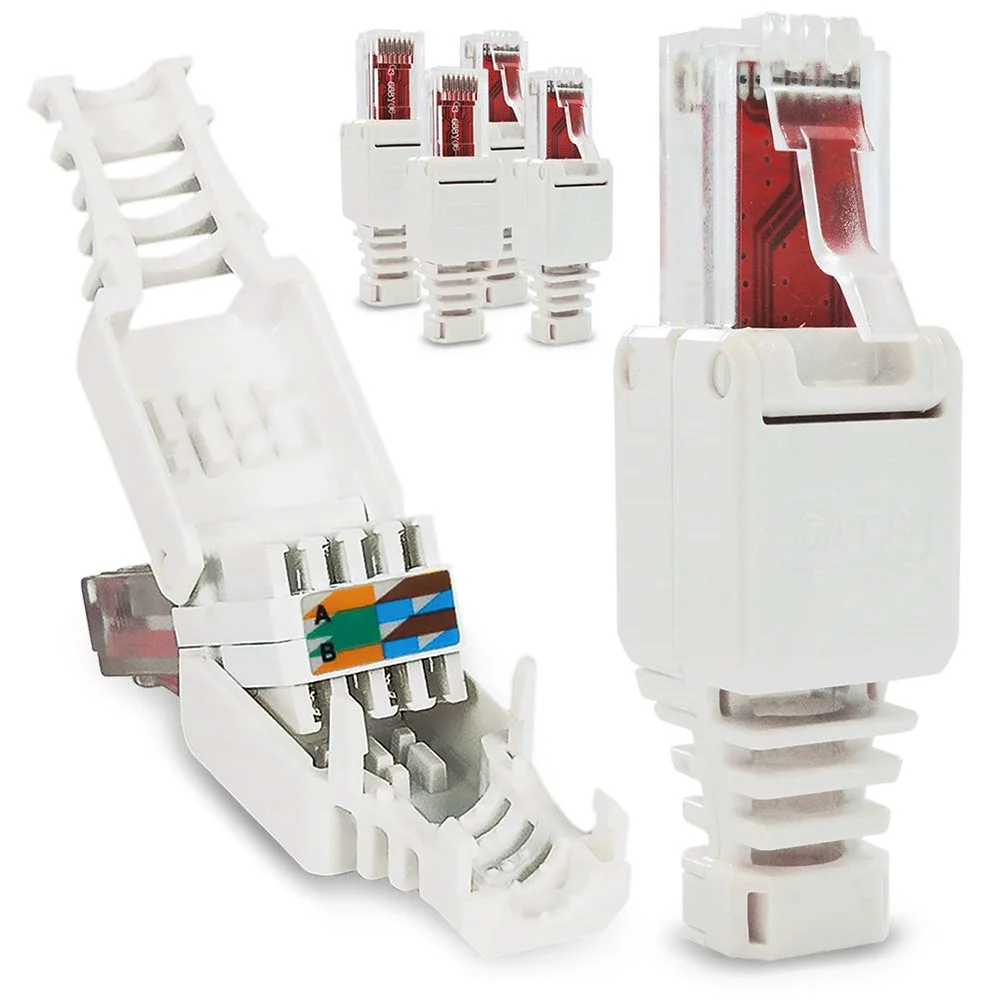 

Разъемы без обжима для кабеля Ethernet, без инструмента, прозрачная головка, разъем CAT6 RJ45, фоторазъем соединительные цепи, позолоченная медь