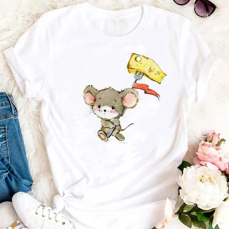 

Women's O Neck Affordable T Shirt Casual Top Women T Shirt Casual Cute Mouse Print Harajuku Summer T Shirt Casual Crew Neck Top