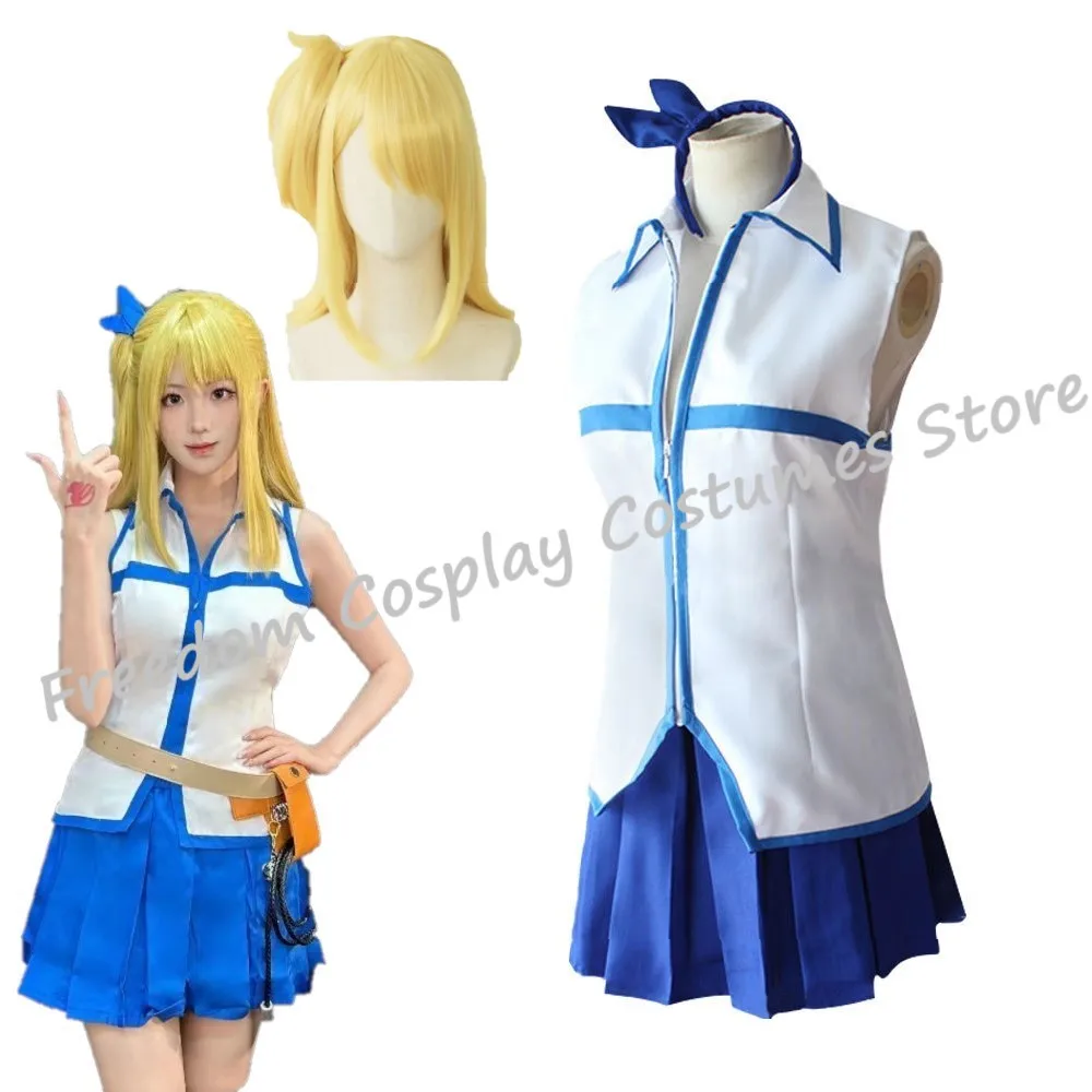 Аниме FAIRY TAIL Люси Хартфилия Косплей Костюм парик Топ юбка Шпилька Набор Хэллоуин