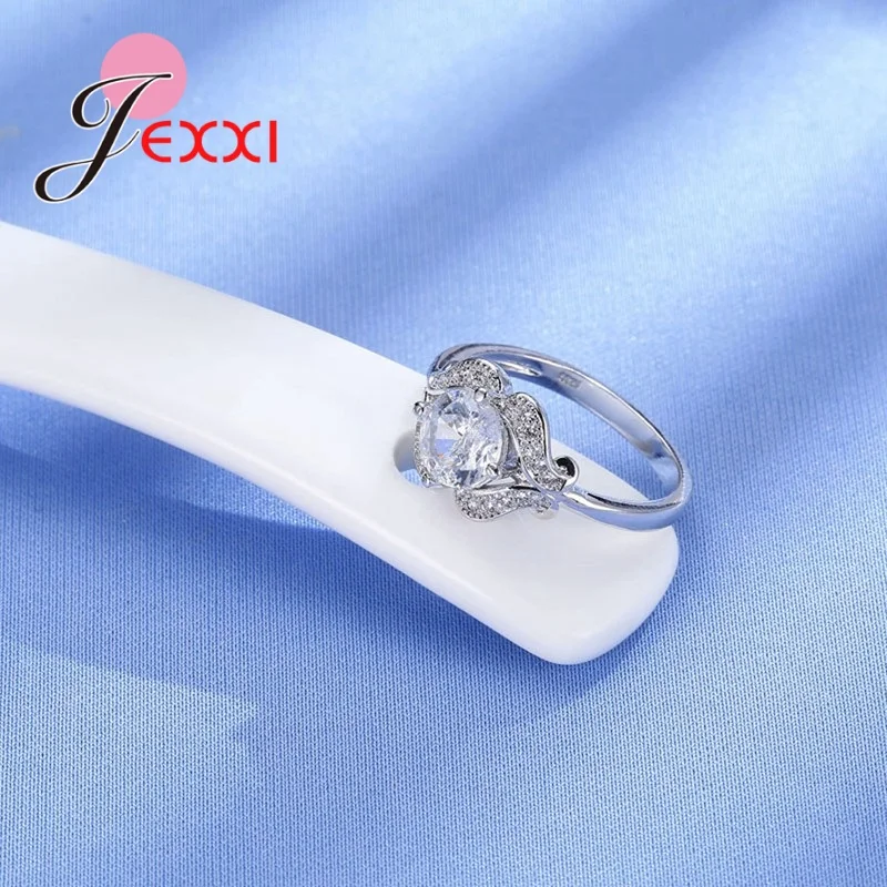 Стиль принцессы круглый кубический цирконий серебряный цвет цветное кольцо