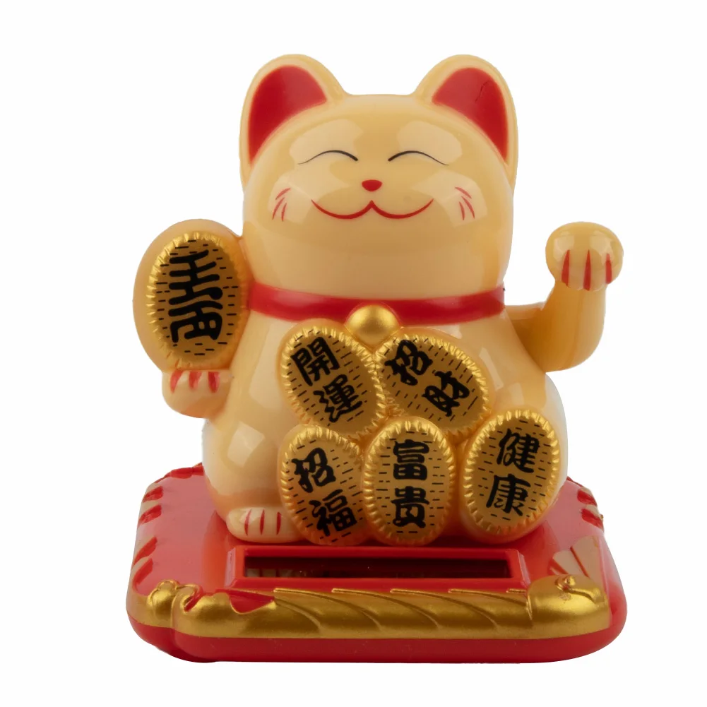 

Chinese Lucky Wealth Waving Cat Solar New Year Decoration Welcome Waving Cat Sculpture Statue Decor Lucky House Car Ornament