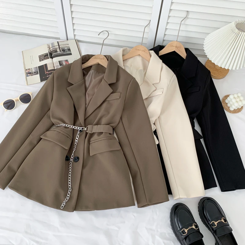 

2022 Spring New Women Blazer Korean Style Temperament All-Match Notched Collar Double Breasted Outwear Fashion Casual Suit Coat