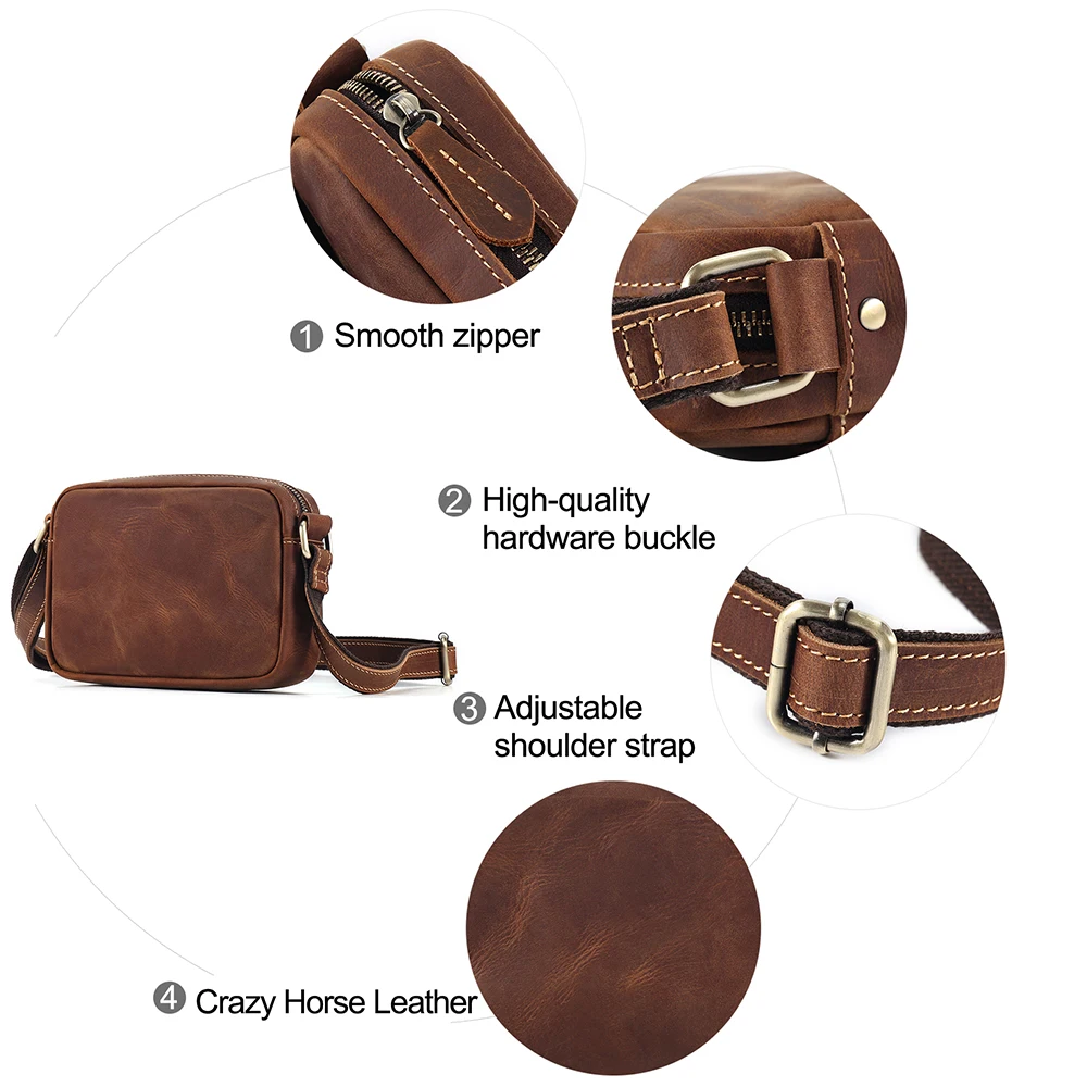 JOYIR Genuine Leather Mini Messenger Bag Travel Crossbody Bag for Women Men Cell Phone Purse Trave Satchel Shoulder Bags images - 6