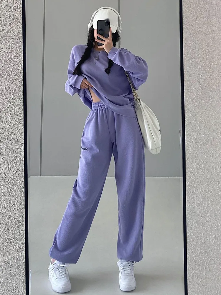 

Sweet Loose Slim Letter Embroidery Long Sleeve Sweatshirt High Waist Casual Sports Pants Set Sporty Korean Women Tops P8NV