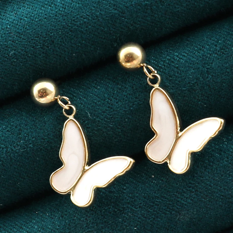 

Butterfly Maple Leaf Stud Earrings Enamel Delicate Gold Stainless Steel Earrings for Women Korean Statement Trend Jewelry 2022
