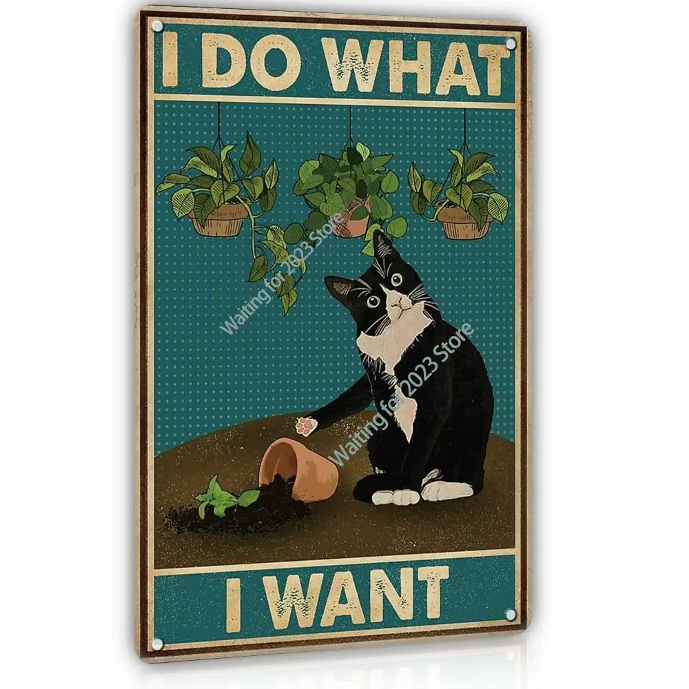 

Funny Black Cat Decor Metal Tin Sign- I Do What I Want - Cute Cat Funny Metal Poster Wall Art Decor Sign for Bathroom, Garden,
