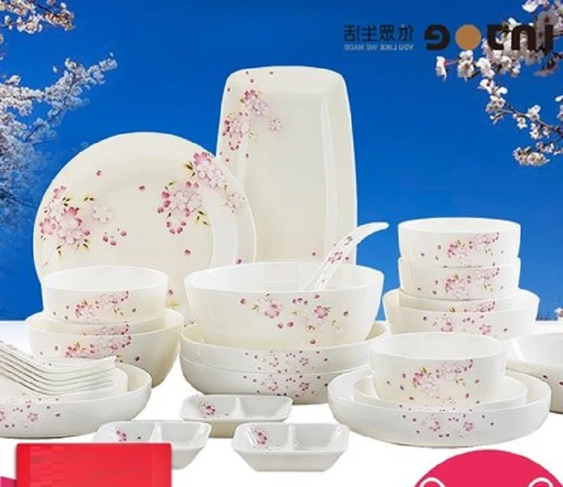 

Porcelain Bone Glaze Colored Household Korean Bowl and Disk Japanese Ceramic Tableware Set