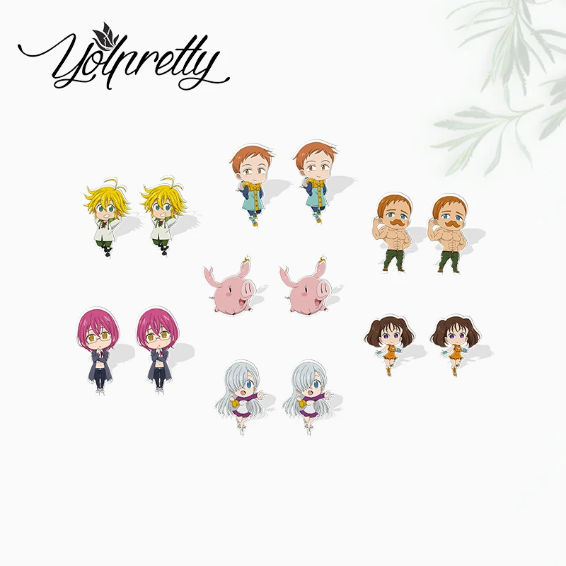 2021 New Arrival The Seven Deadly Sins Anime Meliodas Elizabeth Characters Epoxy Stud Earrings Handcraft Acrylic Earrings