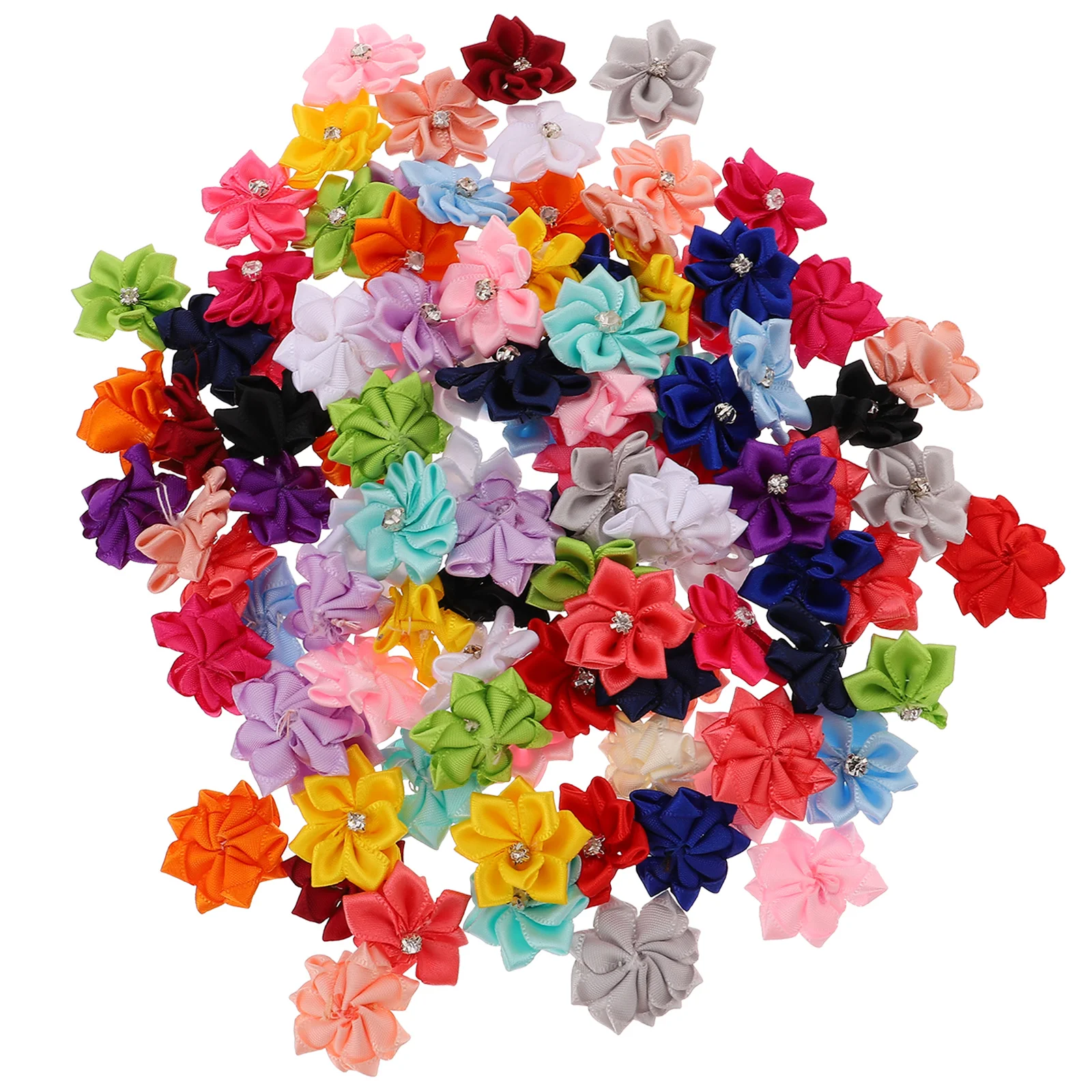 

100Pcs DIY Garment Ornament Flower Sewing Patches Polyester Flower Random Color