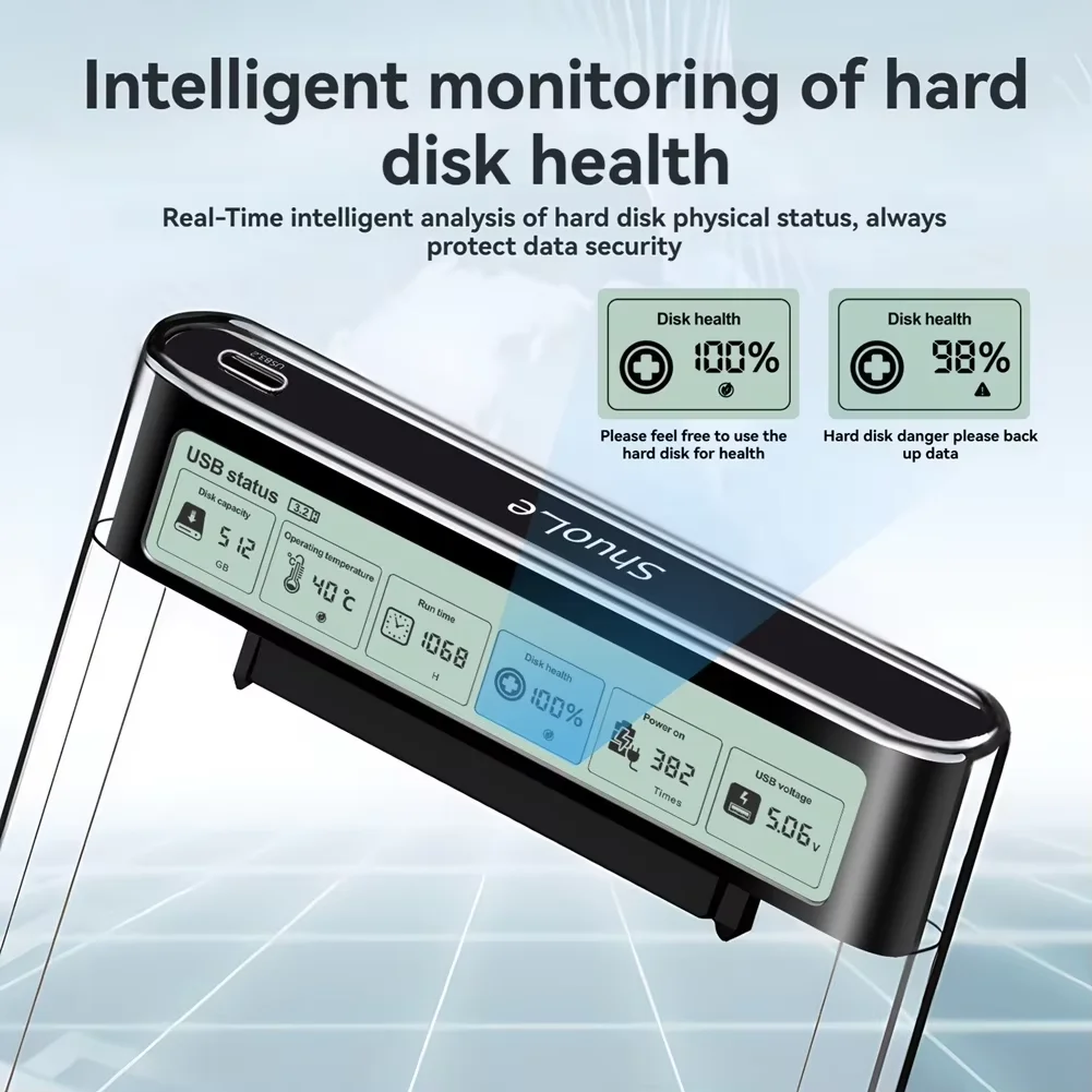 Фото Чехол для жесткого диска с умным дисплеем, 2,5 дюйма, SSD-накопитель USB3.2 Gen2, прозрачный внешний корпус для жесткого диска с жестким диском 5 Гбит/с, портативный чехол для хранения ноутбука №2
