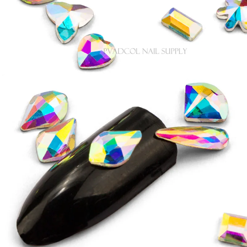 120 шт./лот стеклянные кристаллы для ногтей AB Стразы разные формы с плоским