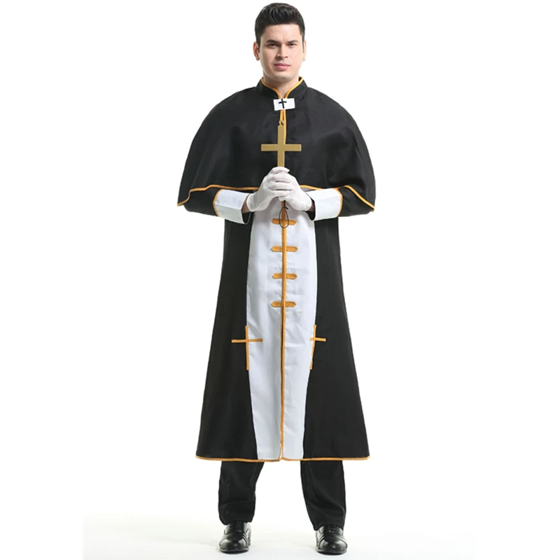 

Halloween Men Adult Christian Priest Jesus Costume Day of the Dead Mass Missionary Religious Pastor Catholic Cosplay Dress