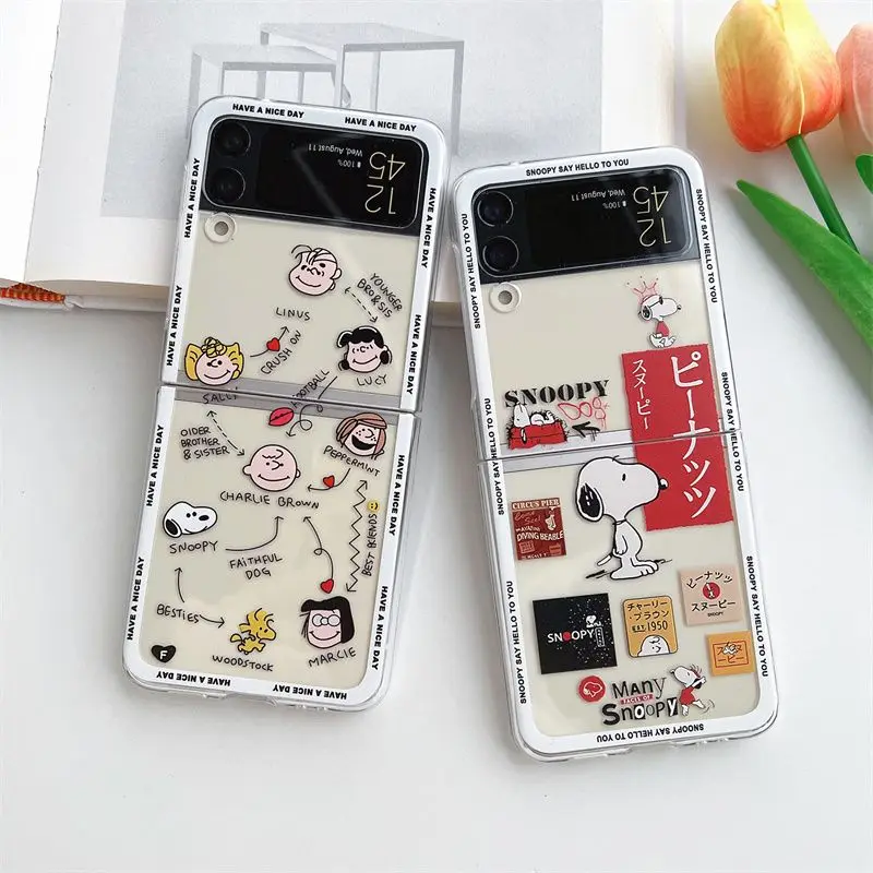 Cute Cartoon Charlie brown and Snoopy Phone Case For Samsung Galaxy Z Flip 3 4 5G ZFlip3 ZFlip4 Flip3 Flip4 Cover