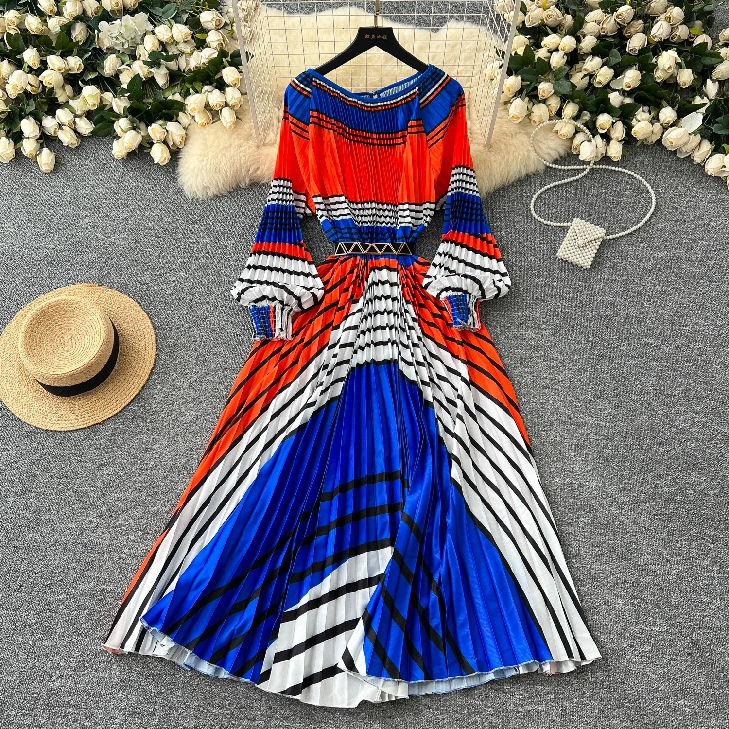 Женское шифоновое платье с круглым вырезом и рукавами-фонариками