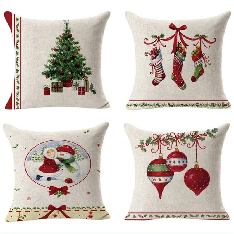 

Льняные наволочки для подушек, Набор наволочек из 4 предметов, Колготки в виде рождественской елки, 45 см x 45 см