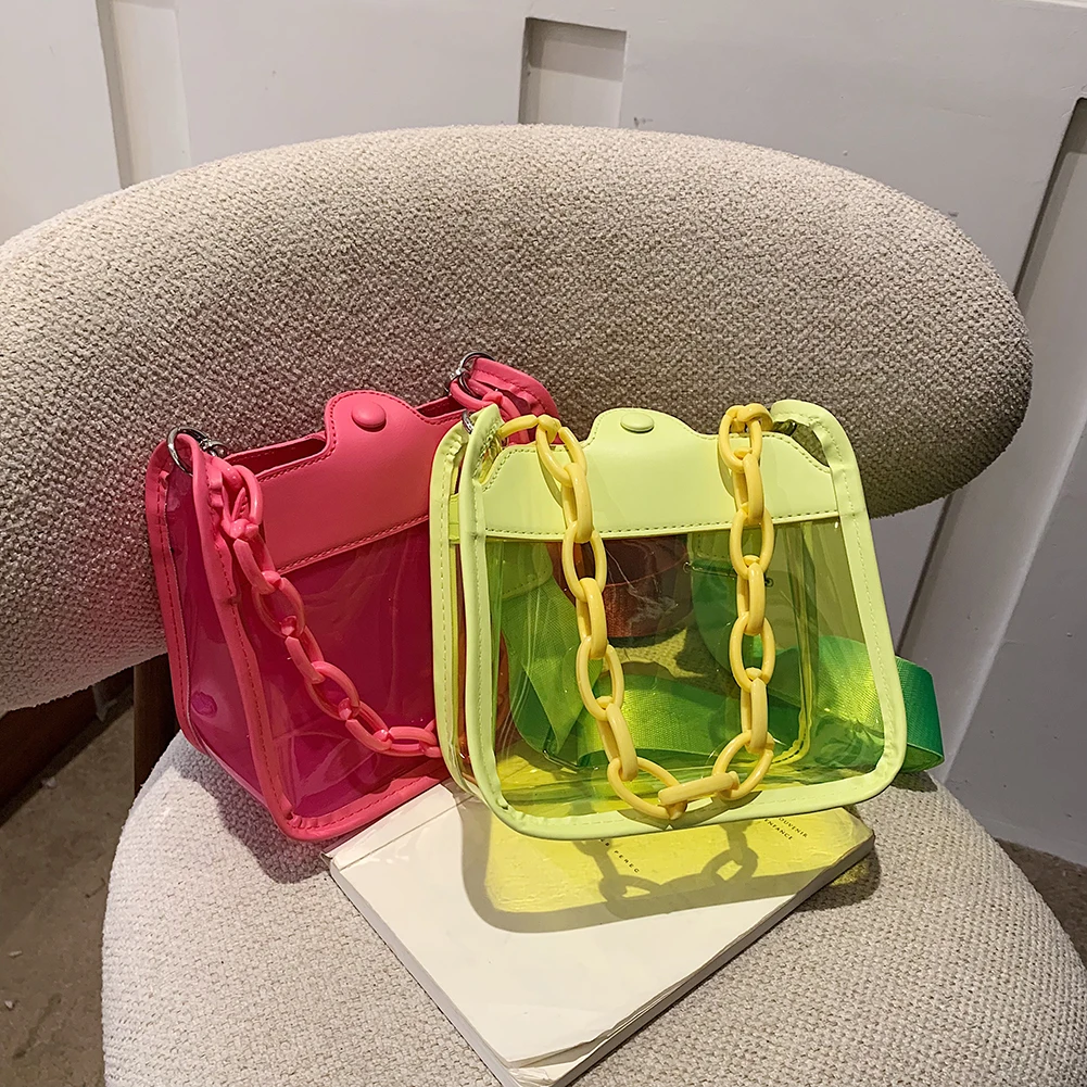 

Simple Casual Messenger Bag Crossbody Bag Women Shoulder Bag PVC Transparent Shopping Bag PU Tote Purse Solid Color Satchel Bags