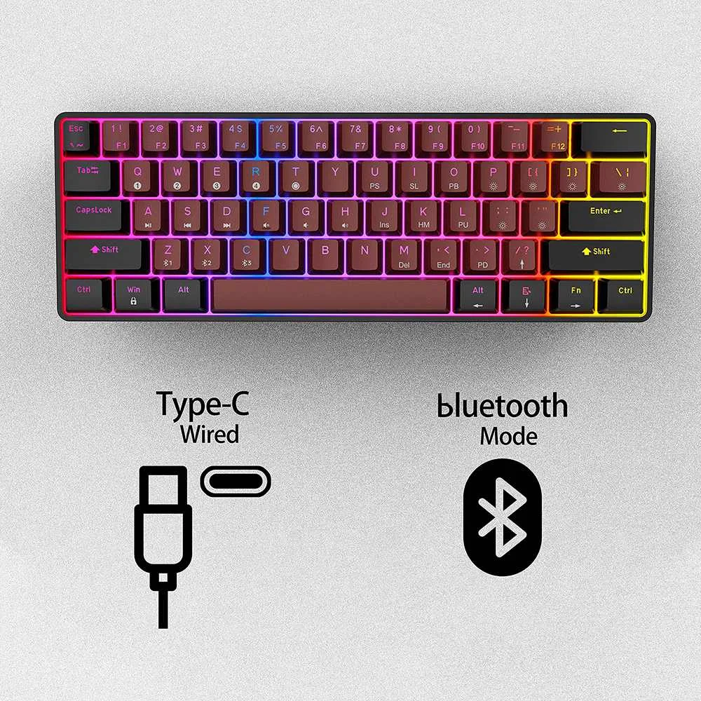 

TMKB GK61 двухцветная 60% механическая клавиатура 61 клавиша Bluehtooth 5,1 USB Проводная игровая клавиатура игровые аксессуары для ПК ноутбука