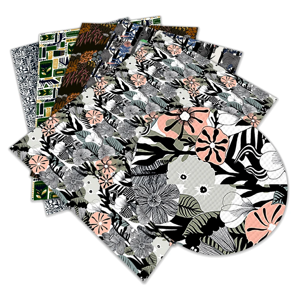 

Flower Pattern Printed Cross Grain Faux Leather for Bow-knot Bags Wallet Earring Scrapbook DIY 22*30cm