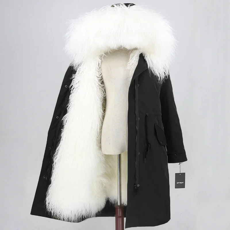 

Luxury brand genuine X-long Waterproof 2023 Parka Natural Mongolia Sheep Real Fur Coat Winter Jacket Women Warm Detachable Outer