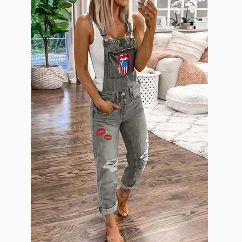 

Jumpsuit Jeans Women Summer Fashion New Washed Hole Cotton Casual Fashion Street Style Lugentolo