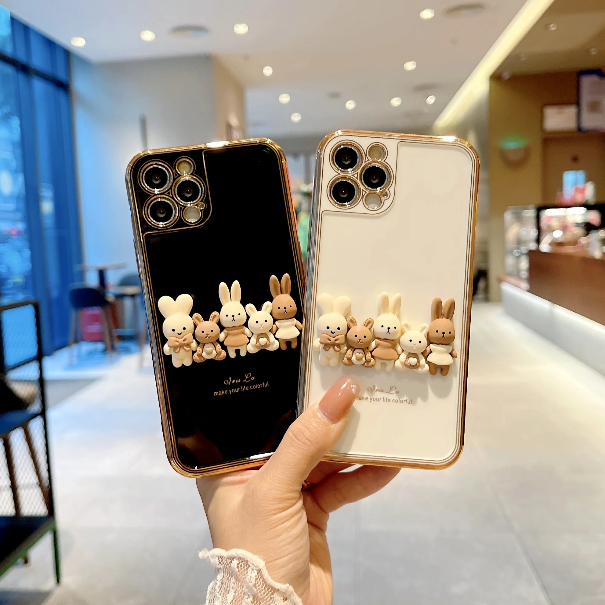 

Luxury plating For iphone 11 12Pro 13promax XSmax XR X XS 7 8Plus rabbit family silicone soft shell Phone Cover case