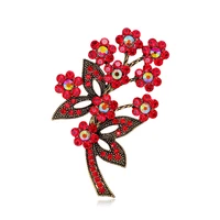 tulx red crystal tree flower brooch for women elegant vintage plant pins bouquet rhinestone brooches scarf clip wedding jewelry