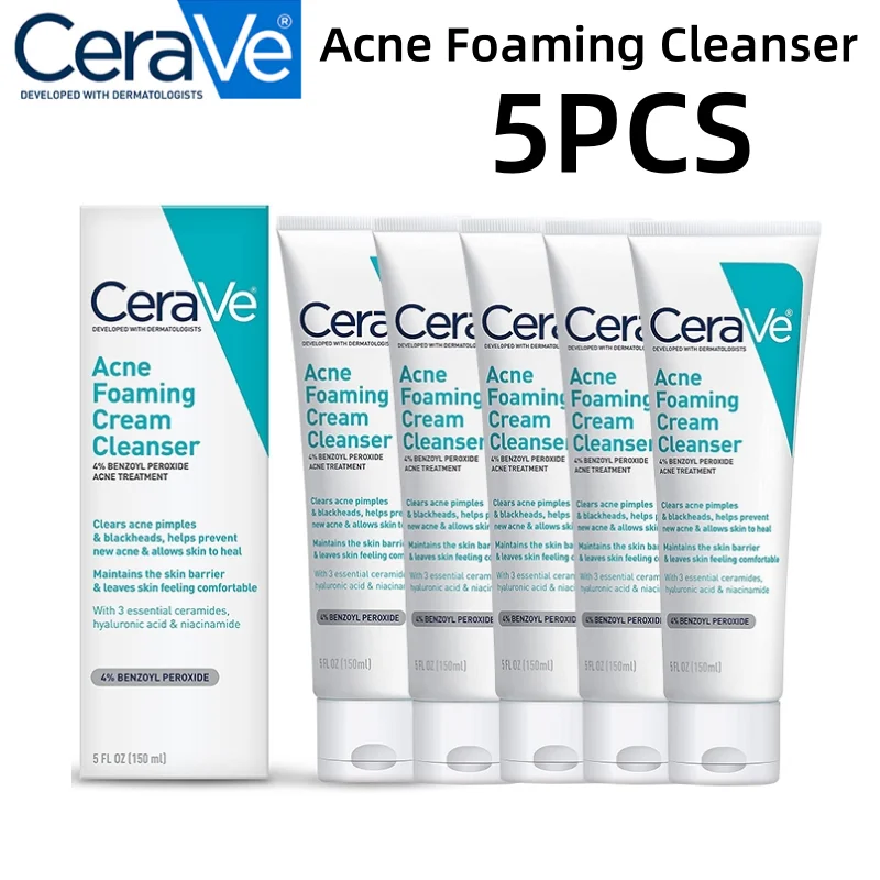 

5PCS CeraVe Acne Foaming Cream Cleanser Acne Removal Oil Control Moisturising Blackheads Improve Skin Texture Face Wash 150ml